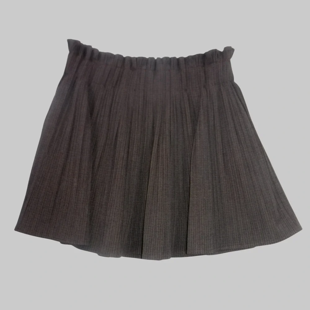 Zara Woman Brown Micro Check Pleated Paperbag Waist Mini Skirt Large - Picture 1 of 11